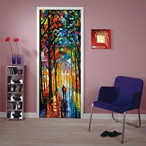 ZOOINB 3D Türaufkleber 77X200Cm Türtapete Selbstklebend Türposter - Romantisches Paar In Bunten Wäldern Türaufkleber Kunst Bild Pvc Fototapete Türfolie Poster Tapete Aufkleber Diy Wandbild Wasserdicht