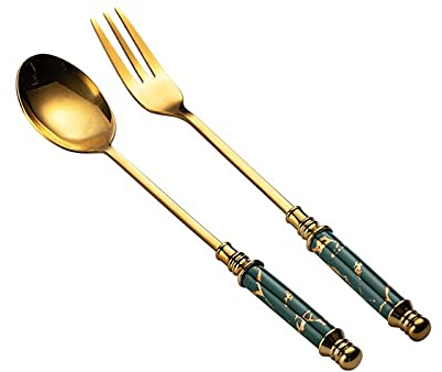 jbshop Tablespoons 2pcs Dessert Spoon European Vintage Coffee Spoon Stainless Steel Small Spoon Fruit Fork Exquisite Dessert Spoon Dessert Fork Dessert Coffee Spoons (Color : C)