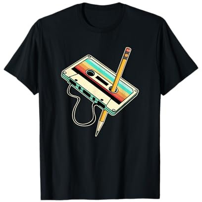 SOEPCNEI T-Shirt Cassette De Déguisement De Fête Rétro Des Années 80 Et 90 Noir S Unisex-Adulte Coupe Classique Manche Courte Col Rond