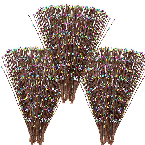 100 bunte Osterspieße, Frühlingssprays, künstliche Beerenstiele, Blumenzweige, Beerengirlande, Reben für Ostern, Basteln, Kranz, Vasenfüller, Blumenstrauß, Frühlingsdekoration (100)