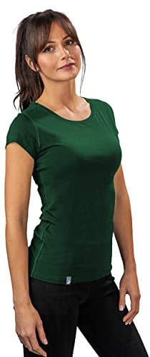 ALPIN LOACKER Merino Shirt Damen Kurzarm und Poloshirt I atmungsaktives Funktionsshirt schnelltrocknend für Sport und Wandern I Merinowolle Tshirt und Thermooberteil, Dunkel Grün S