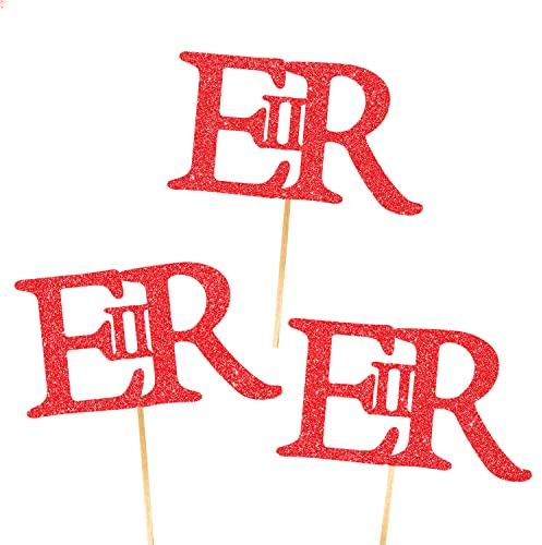 6X Double Sided, Handmade, Queens Platinum Jubilee 70 Years Postbox Logo Glitter Cupcake Toppers by Cakeshop | 480gsm Glitter Cupcake Decorations | Red