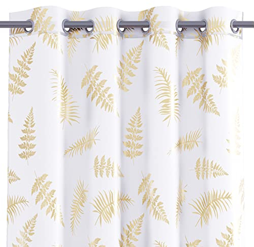 AmeliaHome Gardine 140x270 cm 1 St. Vorhang halbtransparent Ösenschal Blättermuster Golden Leaves