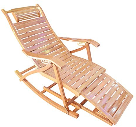 WANWEN Sonnenliege Schaukelstuhl mit Fußstütze Design – Ergonomischer, bequemer Relaxsessel aus Holz für den Außenbereich, Garten, Terrasse, Pool, Sauna, Bambus, Unterstützung 200 kg Little Surprise