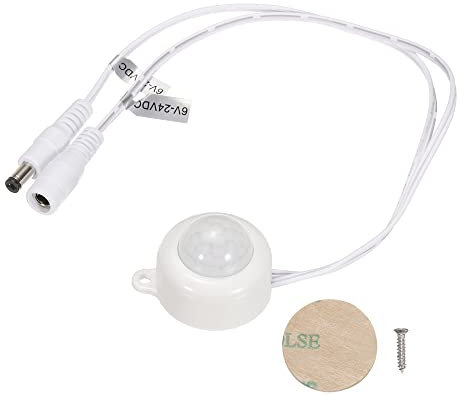 sourcing map Mini PIR Motion Sensor Switch DC 6-24V 5A Infrared Activated LED Controller with DC Couple Cable for LED Strips Lights, White