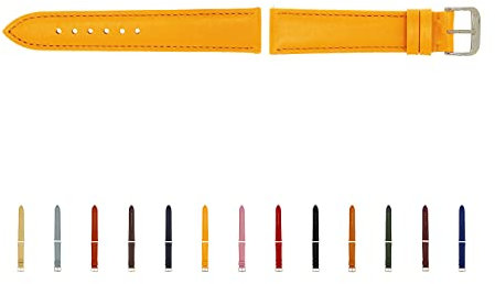 SELVA Uhrenarmband, 14-24 mm, Leder, zum Wechseln, Ersatzarmband für Smartwatch, Made in Germany, Größe:14 mm, Farbe:Gelb mit silberner Schließe