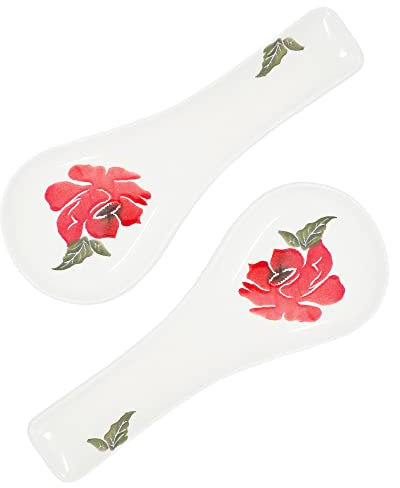 Lashuma Löffelablagen bunt Mohnblume, 2er Set Besteckablagen Keramik, Löffelhalter 27x10 cm