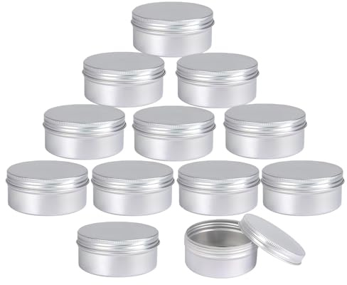 Bamboopack 12 Stück 100 ml runde Aluminiumdosen Schraubdeckel Metalldosen Gläser leere silberne Aluminiumdosen Kosmetik Proben Vorratsdosen Slip Slide Behälter für DIY Handwerk Kerzen Herstellung Tee