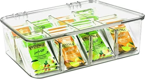 KICHLY Porta bustine the e tisane, confezione da 1-8 scomparti in acrilico scatola per tè, spezie, caffè, piani di lavoro della cucina, armadi (trasparente)