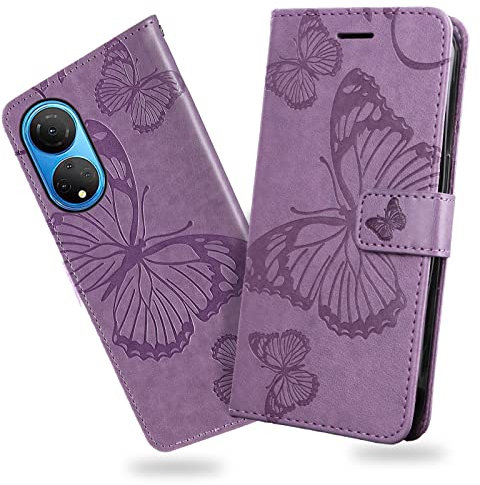 DENDICO Coque pour Huawei Honor X7, Papillon Imprimé Housse en Cuir PU Magnétique Portefeuille, Étui à Rabat pour Huawei Honor X7, Violet