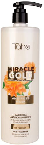 Tahe Miracle Gold Mascarilla Antiencrespamiento para Cabellos Gruesos con Queratina, Aceite de Argán y extracto de Manzanilla (1000 ml (Paquete de 1))
