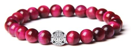 MetJakt Natürliche 8 mm Edelsteine Heilung Crystal Stretch Perlen Armband Armreif mit 925 Sterling Silber Double Happiness Anhänger (Rotes Tigerauge)