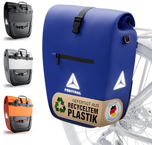 FREITHAL - Fahrradtasche für Gepäckträger [27L] - 100% wasserdicht & mit Reflektoren - Gepäckträgertasche & Umhängetasche - Bike Bag - Blau