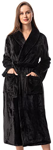 vislivin Peignoir de Bain Femme Velours Peignoirs Long Polaire Peignoir Hiver Robe Noir XL