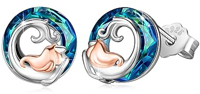 Mädchen Kristall Ohrringe 925 Sterling Silber Meerjungfrau Ohrstecker für Mädchen Tier Schmuck Geschenke für Damen Kinder