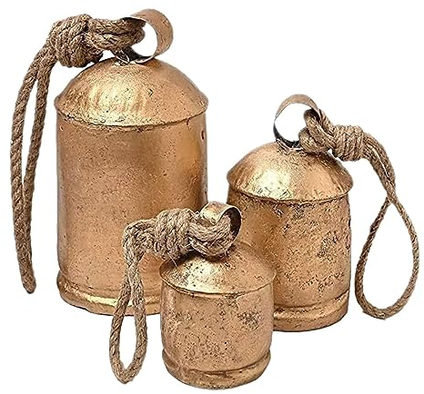QARIDO Vintage-Weihnachts-Kuhglocken, Set mit 3 riesigen Kuhglocken, Weihnachts-Kuhglocken zum Aufhängen, Ornament für Zuhause im Landhausstil, Weihnachten