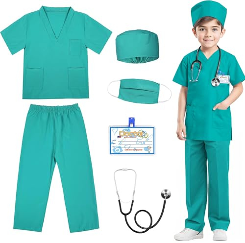 RioRand Arzt-Kostüm für Kinder, Kleinkind, Krankenschwester, Peelings mit Zubehör, Halloween, Cosplay, Verkleiden, Arzt, Spielset für Jungen und Mädchen, 3–11 Jahre