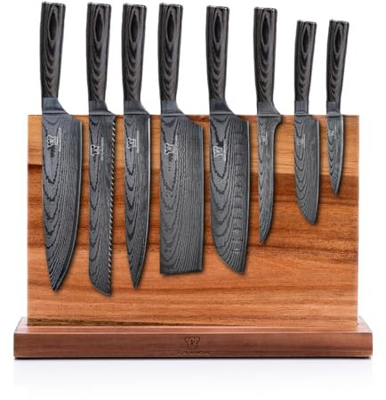 KÜCHENKOMPANE – Edelstahl Messerset Kurai mit magnetischem Messerblock | 8-teiliges Küchenmesser Set | Kochmesser mit ergonomischen Epoxid-Griff | rostfrei & scharf | Designed in Germany