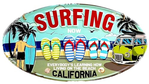 DiiliHiiri Cartel Decoración Surfera – Placa de Metal de Surf (40x22cm) - Letrero Metálico Retro Estilo Antiguo - Decoración para Bares - Chapas - Señal de Surf – Arte surfero (9560)
