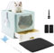 HelloMiao Fully Enclosed Cat Litter Box with Lid, Foldable Extra Large Cat Toilet, Drawer Type Litter Tray with Plastic Scoop, Suitable for Cats Under 17.6Ib(8kg) (upblue+mat)