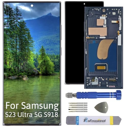 Int'x Display OLED für Samsung S23 Ultra 5G (Fingerprint) - Ersatzbildschirm für LCD/OLED mit Rahmen - Touchscreen mit Reparaturwerkzeug-Kits - Ersetzt einen defekten Bildschirm - Schwarz