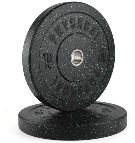 PhysKcal 10kg x 2 Crumb Rubber Olympic Bumper Plates, 2’’ Opening Weight Plates, Black Barbell Discs for Strength Training, Barbell Weights Set