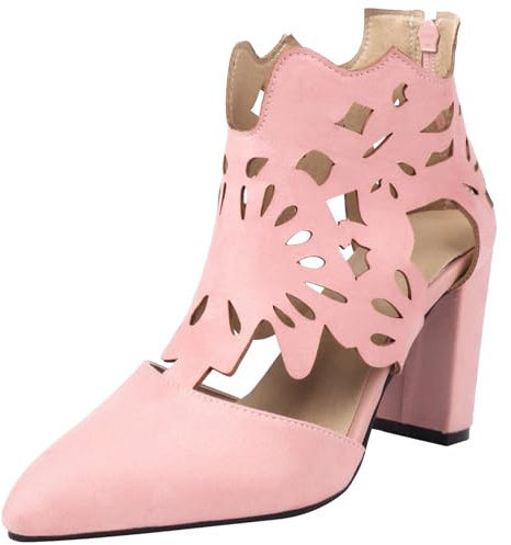 SJJH Cut-out - Stivaletti da donna con tacco a blocco e pizzo, Colore: rosa., 39 EU