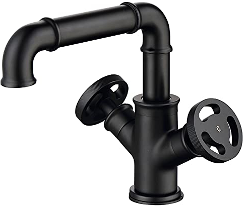 Grifos de lavabo negros mate estilo industrial, grifos de baño de doble manija de latón, grifo de fregadero de recipiente montado en cubierta, grifo mezclador de agua fría y caliente,Hight Atmosphere