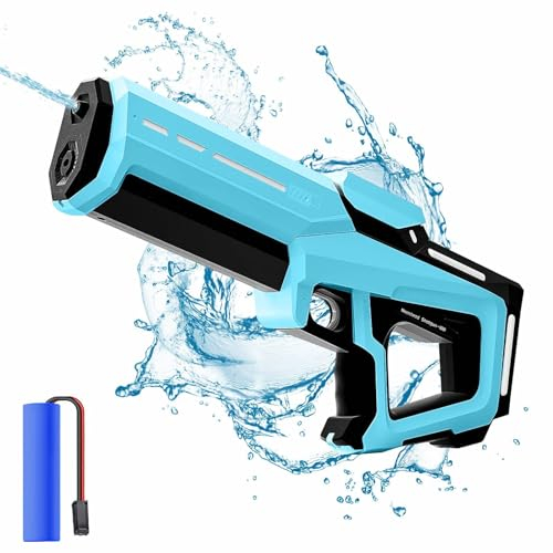 Wasserpistole Elektrisch,Wasserpistole Erwachsene und Kind,Electric Water Gun Automatic,300ML 2 in 1 Elektrisch Wasserspritzpistole mit Externe Wasserflasche verfügbar,für Pool,Garten,Strand (Blau)