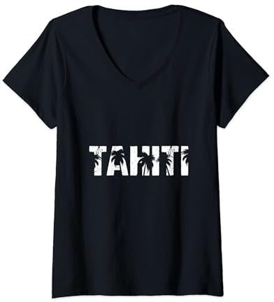 Femme Palmiers de Tahiti T-Shirt avec Col en V