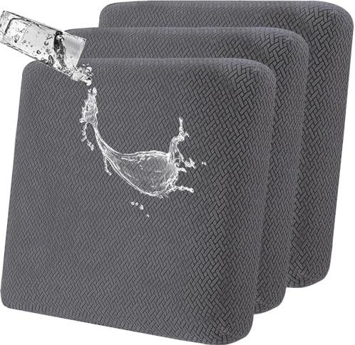 SHANNA Stretch Sitzkissen Sofabezug rutschfest Sitzkissenbezüge: 3 Stück Moderne Sofakissenbezug Wasserabweisende Möbelkissenbezug Jacquard-Gartenmöbelstuhlkissen Schonbezüge Ersatz (Dunkelgrau)