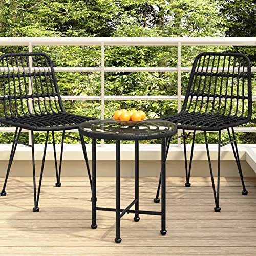 LAPOOH Esstisch, Gartentisch, Terrassentisch, Balkontisch, Gartenesstisch, Gartenmöbel, Partytisch, Schwarz Ø50 cm Hartglas und Stahl