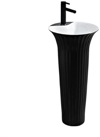 GLigeT Lavabo à Colonne Lavabo sur Pied à lavabo Rond, lavabo Monobloc sur Pied, lavabo de Salle de Bain à Colonne en céramique Moderne avec kit de vidange et Robinet Lavabo sur Pied Colonne(Noir,A)