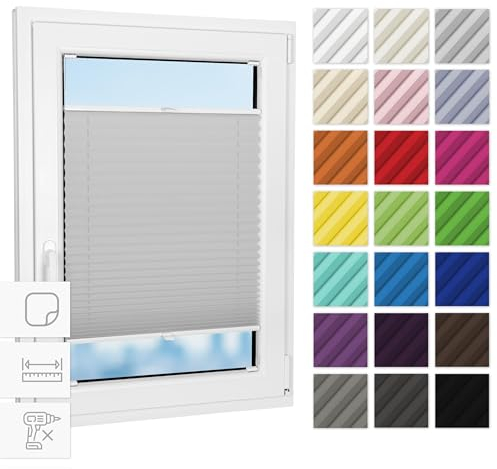 Estika Plissee zum kleben innenrahmen - Hellgrau - 125 cm x 150 cm - Plissee ohne Bohren, Plissee kleben, Rollos für Fenster ohne Bohren, Jalousien Fenster für innen, Fenster plissee