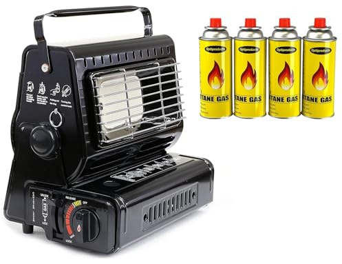 Easy Shopping® Portable Heater for Indoor Outdoor Use - Camping, Fishing, Caravan, Picnic, Party - Keep Warm in Room, Office, Bathroom - Moveable Gas Heater (With 4 Can)
