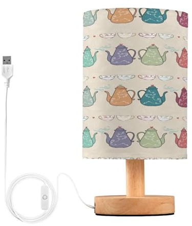 Sevdomey Tea Pot Bedside Table Lamp with USB Port, No Bulb Needed, Warm LED Light for Bedroom, Living Room, Office - Bedside Table Lamp for Reading, Study, Decor