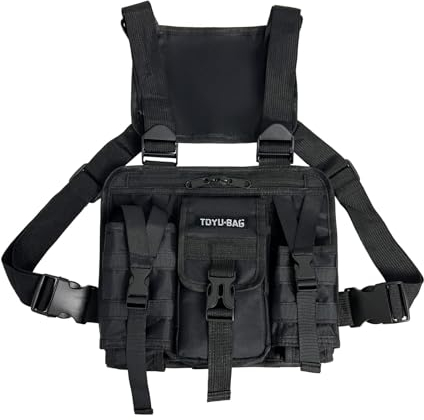 Tactical Chest Rig Pack Men Multi- Pocket Airsoft Pouch Bag Running Vest Combat Harness Radio Chest Crossbody Bags Holster Vest Military Shoulder Bag for Outdoor Hunting Outdoor EDC