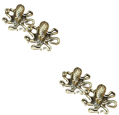 Alipis 4 Pcs Ornaments Octopus Figure Octopus Sculpture Mini Octopus Model Miniature Octopus Sea Animal Tea Pet Lucky Animal Statue Desktop Octopus Shaped Decor Brass Golden