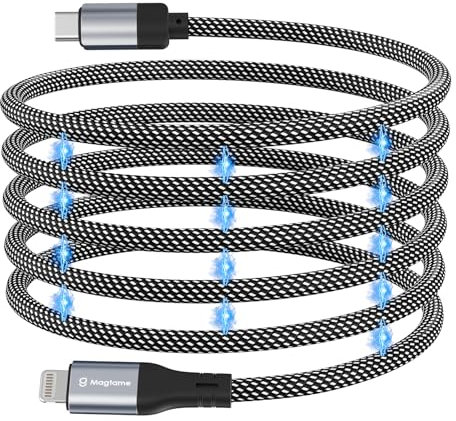 Magtame Magnetic USB C to Lightning Cable Coiled, 1M/3.3ft MFi Certified iPhone Fast Charging, Braided Type C to Lightning Cable for iPhone 14 13 12 11 Pro Max XR XS X 8 Plus SE