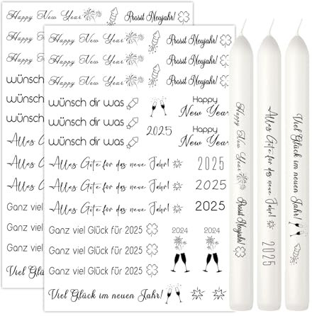 Ovaletta 2 Stück Kerzen Tattoo Weihnachten, Kerzentattoos Happy New Year, Kerzentattoos Weihnachten A4, Kerzen Aufkleber Kerzen Folie Weihnachten, Wasserschiebefolie für Stabkerze Kerzen Tasse B