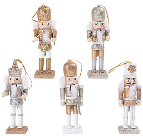 Cabilock 5PCS Christmas Nutcracker Ornament Wooden Nutcracker Figures Glittered Christmas Soldier Hanging Pendant Doll Decor Glittering Powder Xmas Tree Decorations for Holiday Home Decoration