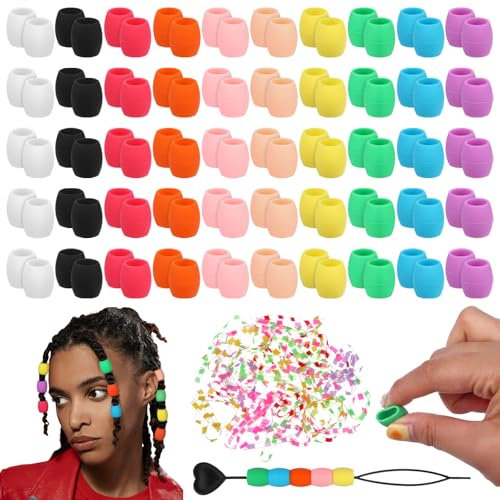 Youdaju 100 Pcs Silicone Hair Beads Kit for Kids & Adults, Colorful DIY Jewelry Making, Not Foldable