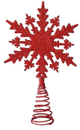 Gold Star Christmas Tree Topper - Snowflake Star for Top of Tree - Red, One Size