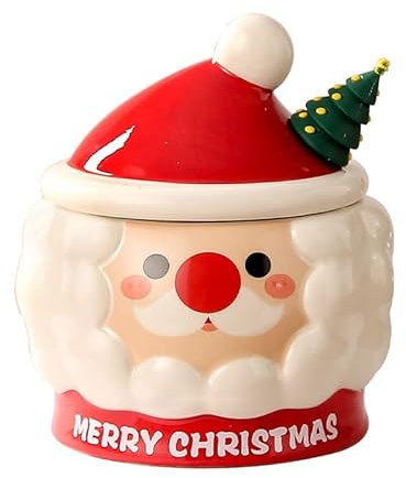 Dan Dan Tazza in ceramica con coperchio e cucchiaio creativo in acciaio inox a forma di albero di Natale, perfetta per caffè, tè e bevande calde, regalo decorativo per la casa di Natale (bianco)