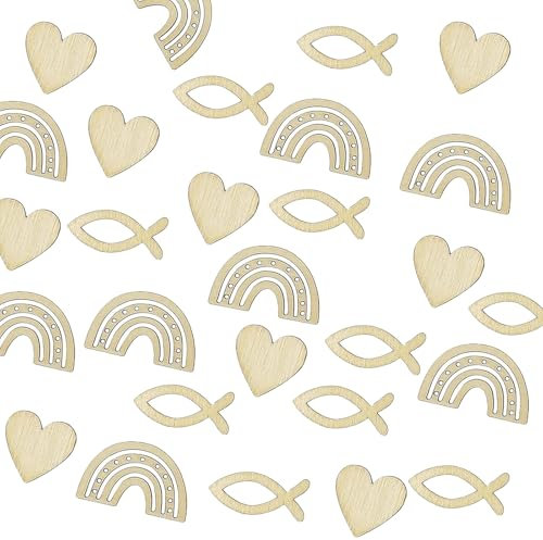 80 Stück Taufe Deko, Taufe Deko Junge, Deko Taufe Mädchen, Tischdeko Taufe, Deko Taufe Junge, Tischdeko Taufe Junge, Taufe Tischdeko Form Beinhaltet (Regenbogen+Herz+Holzfisch)