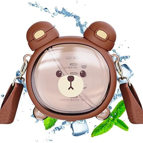 Linda botella de agua con forma de oso | Taza portátil con pajita a prueba de fugas con doble boca para beber | Botella de agua de 750 ml con pajita para la escuela y viajes