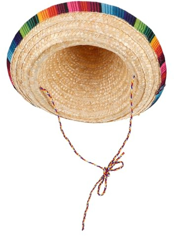 WESIEVYA Chapeau De Carnaval Mexicain en Paille Sombrero pour Chien Accessoires pour Événements pour Enfants Thème Western Chapeaux De Paille Beiges Légers avec Cordon De Serrage
