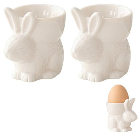 Portauovo Pasqua, 2 pezzi, coniglietto pasquale, in porcellana, per bambini, decorazione pasquale per conigli, in ceramica, coniglio pasquale, porta uova, divertente per Pasqua, decorazione da tavolo