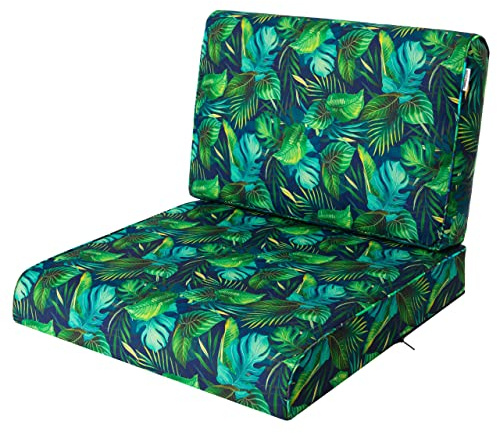 Bjird Sitzkissen 60x60 cm für Rattanmöbel – Sessel & Stühle – 2-teilig (Sitz + Rückenlehne) – Indoor & Outdoor – Wasserabweisend – Anti-Rutsch – Oeko-TEX - Blaue Blätter