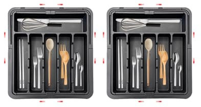 hssopa 2025 Besteckkasten,Schubladen Organizer,Besteckkasten für Schubladen,Küchen Organizer,Verstellbarer Besteckkasten Erweiterbar auf 56 cm Breite (2PCS Schwarz Nein Messer-Halter)